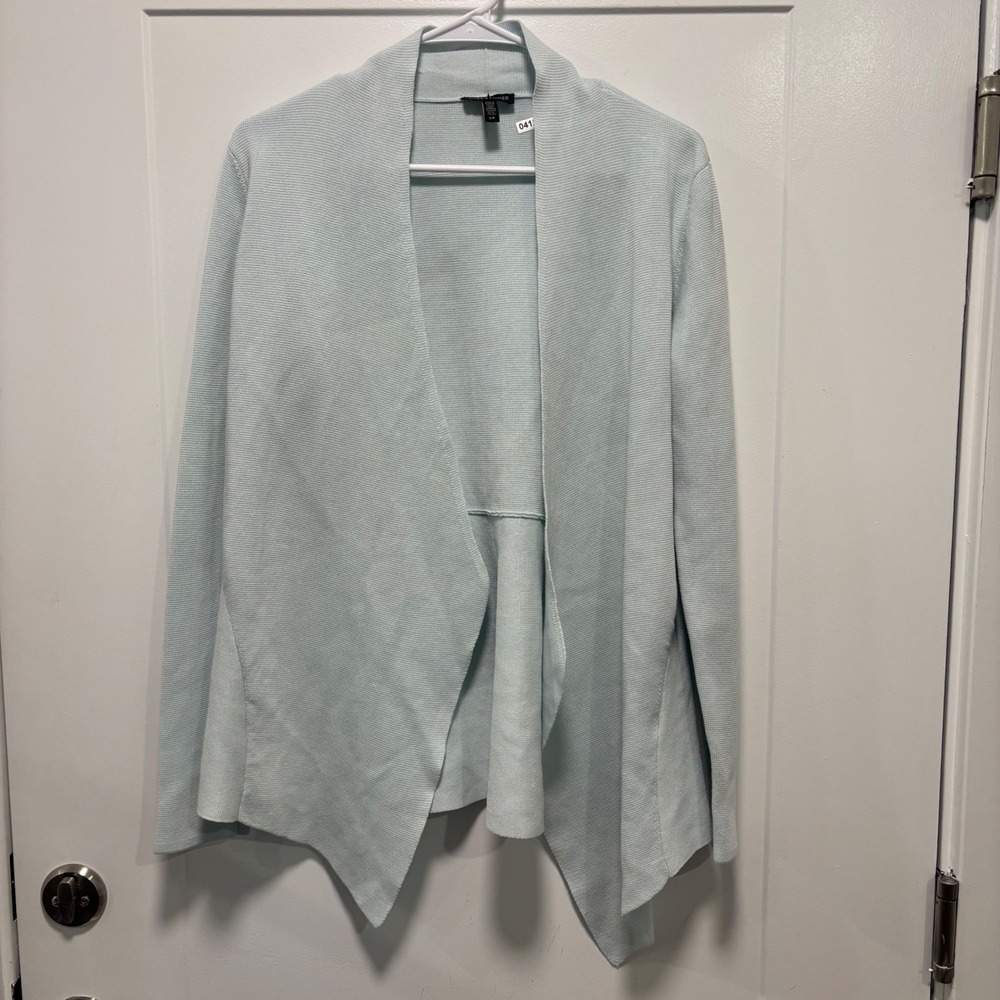 Eileen Fisher Organic Cotton Draped Open Front Cardigan Light Blue Small